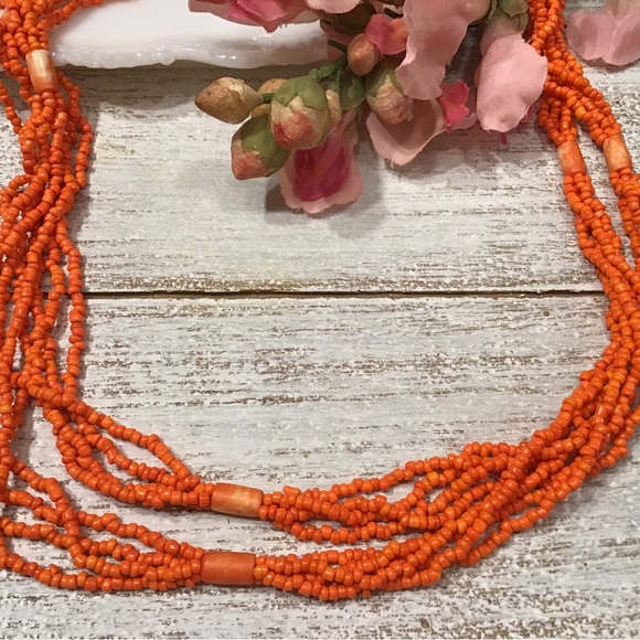 Orange Seed-beads Necklace - Picture 6 of 7